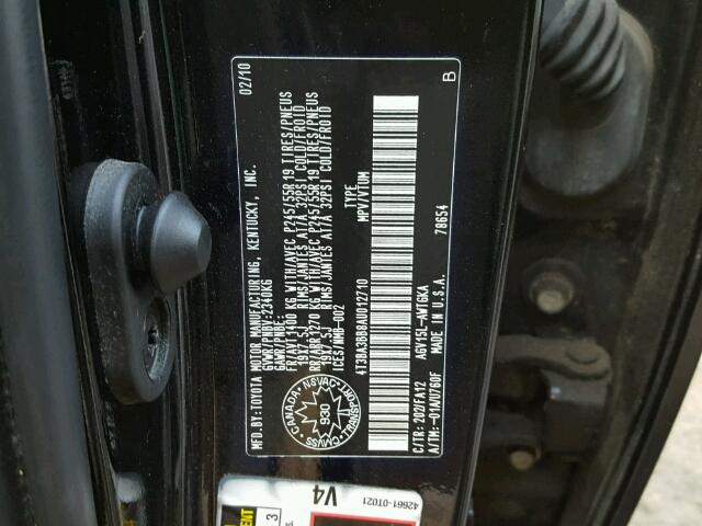 4T3BA3BB8AU012710 - 2010 TOYOTA VENZA BASE BLACK photo 10