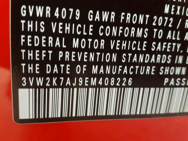 3VW2K7AJ9EM408226 - 2014 VOLKSWAGEN JETTA BASE RED photo 10