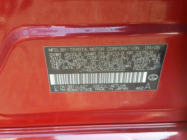 JTHBE262565000200 - 2006 LEXUS IS 350 RED photo 10