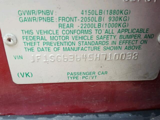 JF1SG63645H710038 - 2005 SUBARU FORESTER RED photo 10