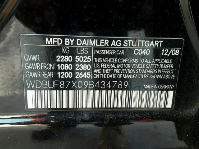 WDBUF87X09B434789 - 2009 MERCEDES-BENZ E 350 4MAT BLACK photo 10