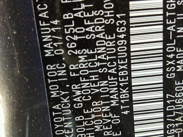 4T1BK1EBXEU094631 - 2014 TOYOTA AVALON BAS Մոխրագույն լուսանկար 10