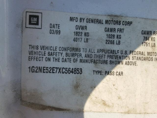 1G2NE52E7XC564853 - 1999 PONTIAC GRAND AM S თეთრი ფოტო 10