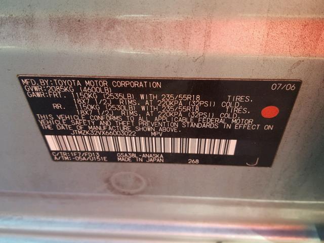 JTMZK32VX66003022 - 2006 TOYOTA RAV4 SILVER photo 10