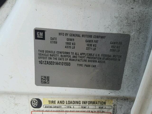 1G1ZA5E01A4101593 - 2010 CHEVROLET MALIBU LS თეთრი ფოტო 10