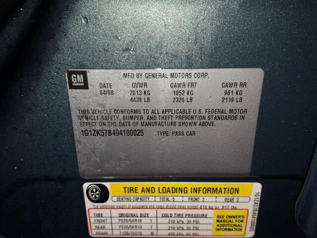 1G1ZK57B494100025 - 2009 CHEVROLET MALIBU LTZ 灰色 照片 10