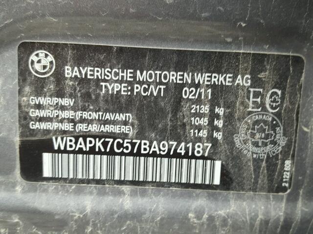 WBAPK7C57BA974187 - 2011 BMW 328 XI GRAY photo 10