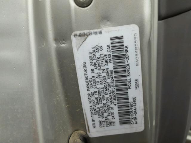 4T1BG22K51U824368 - 2001 TOYOTA CAMRY CE SILVER photo 10