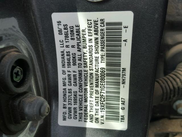 19XFC2F71GE080069 - 2016 HONDA CIVIC EX Grau Foto 10