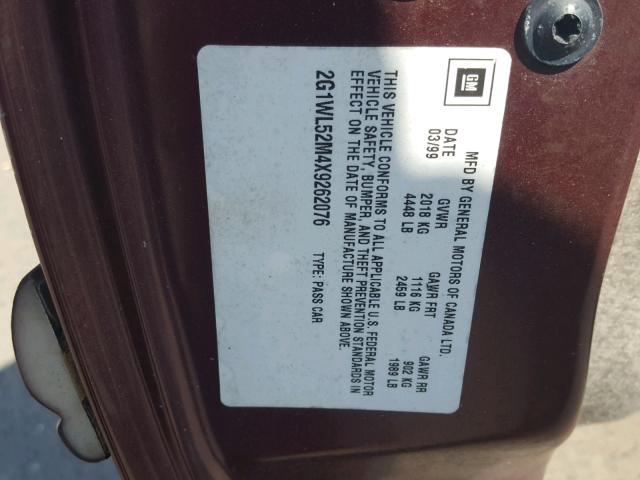 2G1WL52M4X9262076 - 1999 CHEVROLET LUMINA BAS მუქწითელი ფოტო 10