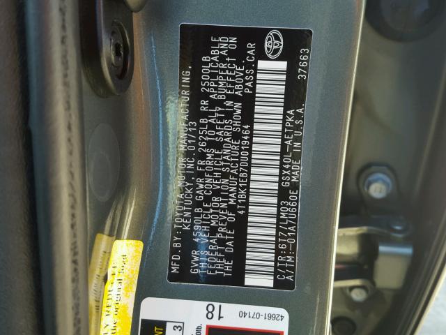 4T1BK1EB7DU019464 - 2013 TOYOTA AVALON BAS GREEN photo 10