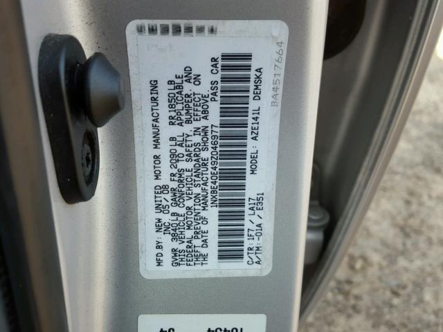 1NXBE40E49Z046977 - 2009 TOYOTA COROLLA XR 银色 照片 10