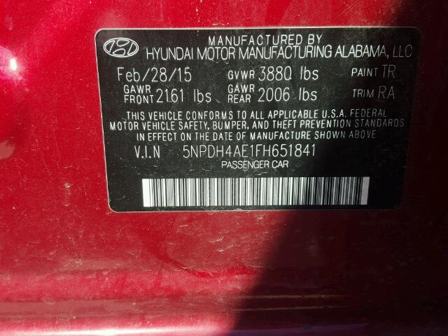 5NPDH4AE1FH651841 - 2015 HYUNDAI ELANTRA SE RED photo 10