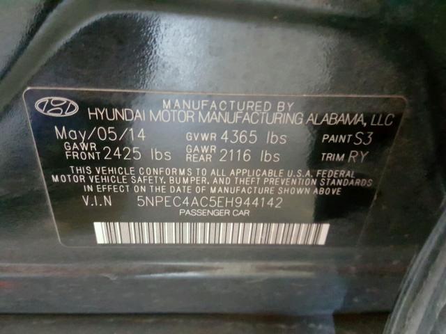 5NPEC4AC5EH944142 - 2014 HYUNDAI SONATA SE BLACK photo 10