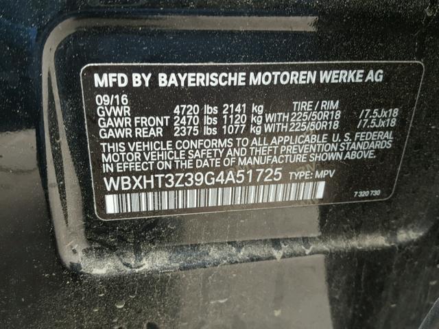 WBXHT3Z39G4A51725 - 2016 BMW X1 XDRIVE2 Noir photo 10