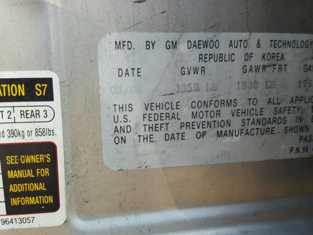 KL1TD52685B444066 - 2005 CHEVROLET AVEO BASE Արծաթագույն լուսանկար 10