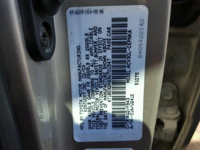 4T1BE32K63U701547 - 2003 TOYOTA CAMRY LE/X BEIGE photo 10