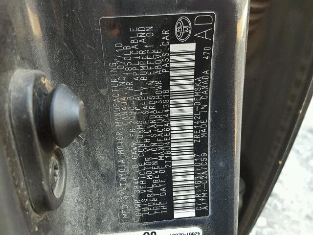 2T1BU4EE6AC443818 - 2010 TOYOTA COROLLA BA GRAY photo 10