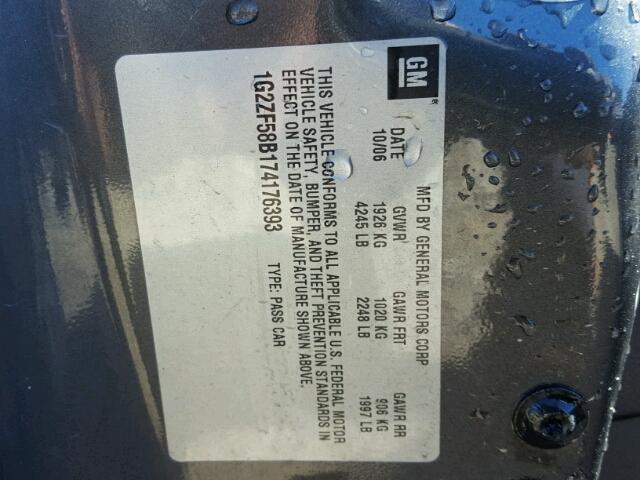 1G2ZF58B174176393 - 2007 PONTIAC G6 GRAY photo 10