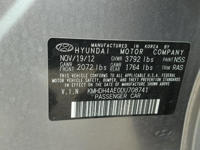 KMHDH4AE0DU708741 - 2013 HYUNDAI ELANTRA GL GRAY photo 10