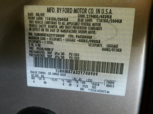 1LNHM87A32Y708909 - 2002 LINCOLN LS 棕色 照片 10