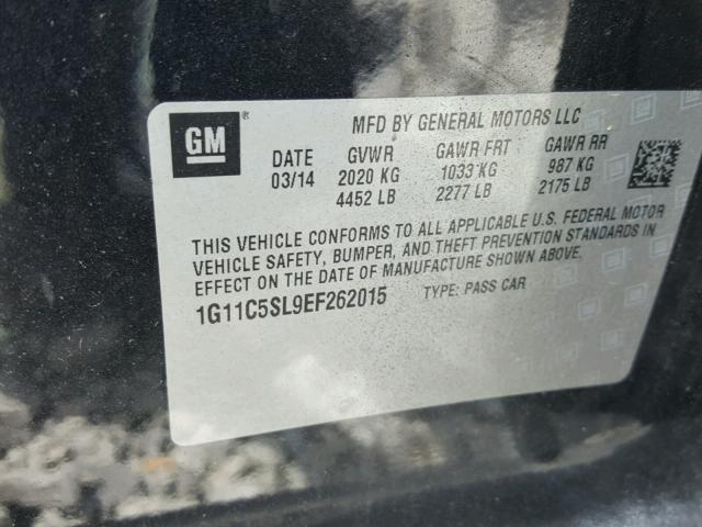 1G11C5SL9EF262015 - 2014 CHEVROLET MALIBU 1LT BLACK photo 10