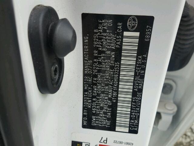 4T1BF1FK0HU632535 - 2017 TOYOTA CAMRY LE თეთრი ფოტო 10