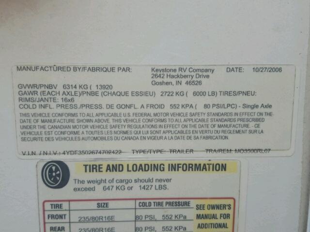 4YDF3502674702422 - 2007 KEYSTONE MONTANA WHITE photo 10