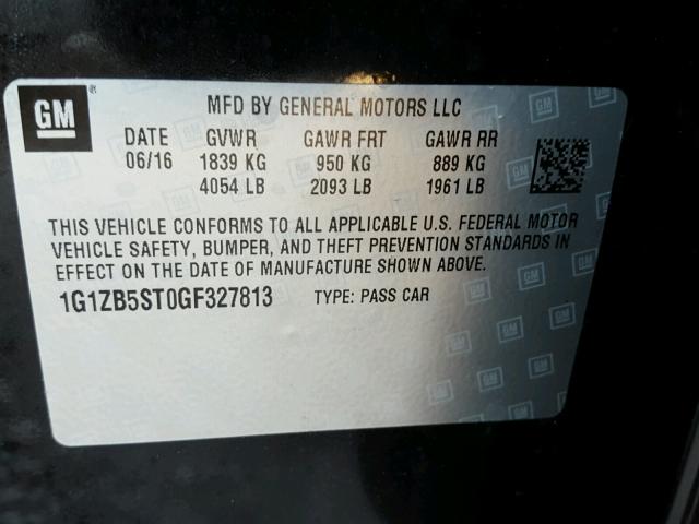 1G1ZB5ST0GF327813 - 2016 CHEVROLET MALIBU LS შავი ფოტო 10