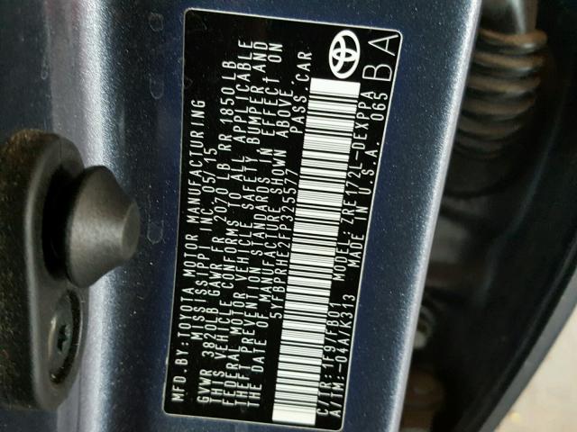 5YFBPRHE2FP325577 - 2015 TOYOTA COROLLA EC 蓝色 照片 10