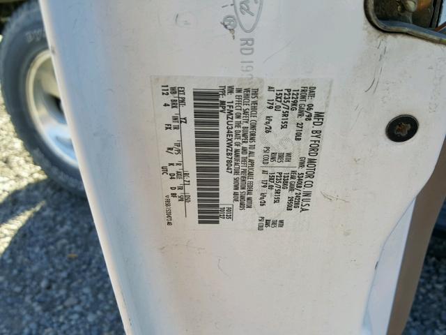 1FMZU34EXWZB78047 - 1998 FORD EXPLORER WHITE photo 10