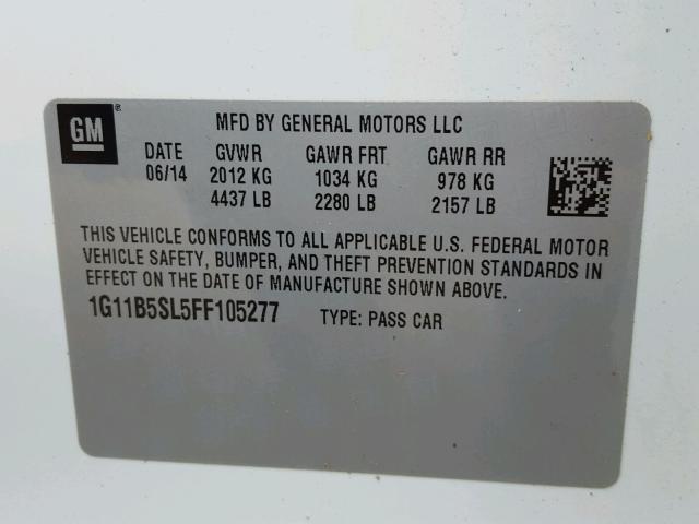 1G11B5SL5FF105277 - 2015 CHEVROLET MALIBU LS 白色 照片 10