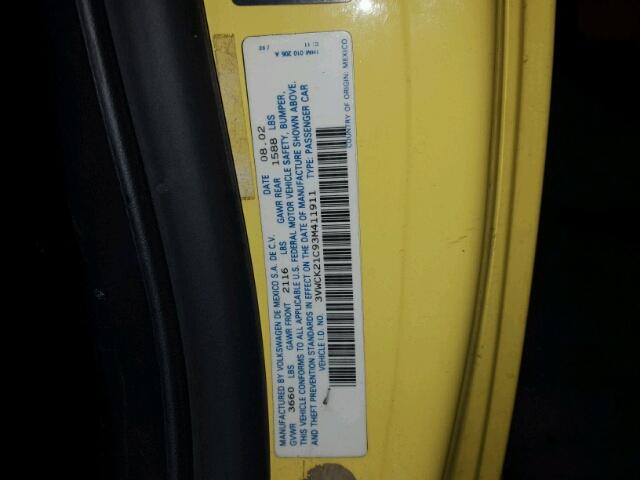 3VWCK21C93M411911 - 2003 VOLKSWAGEN NEW BEETLE 黄色 照片 10