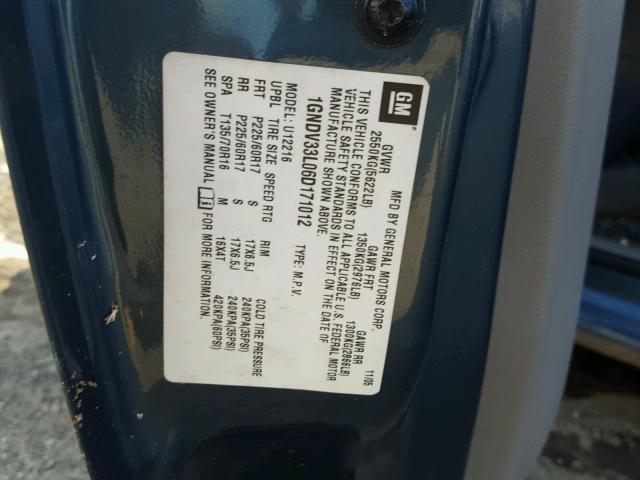 1GNDV33L06D171012 - 2006 CHEVROLET UPLANDER L 蓝色 照片 10