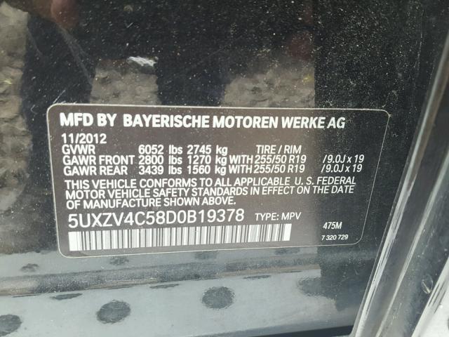 5UXZV4C58D0B19378 - 2013 BMW X5 BLACK photo 10