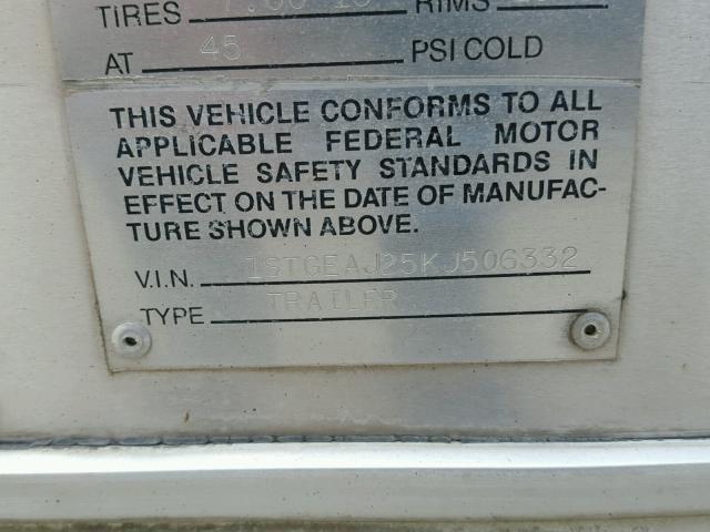 1STGEAJ25KJ506332 - 1989 AIRS TRAVEL TRA 银色 照片 10