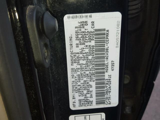 4T1BE32K83U249990 - 2003 TOYOTA CAMRY BLACK photo 10