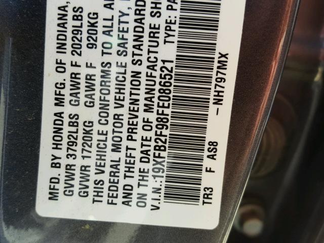 19XFB2F98FE086521 - 2015 HONDA CIVIC EXL 石墨色 照片 10