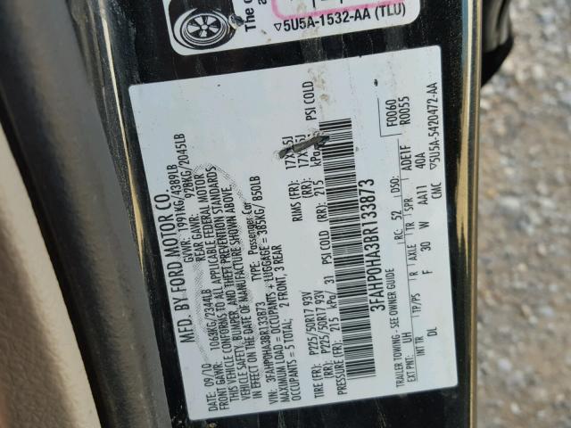 3FAHP0HA3BR133873 - 2011 FORD FUSION SE GRAY photo 10