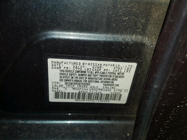 3N1AB7AP0EY330353 - 2014 NISSAN SENTRA S GRAY photo 10