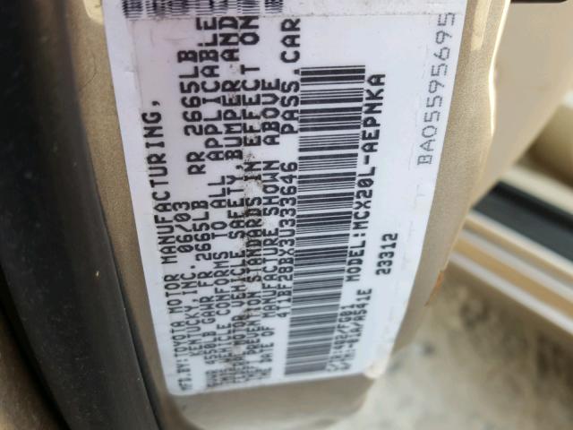 4T1BF28BX3U333646 - 2003 TOYOTA AVALON XL GOLD photo 10