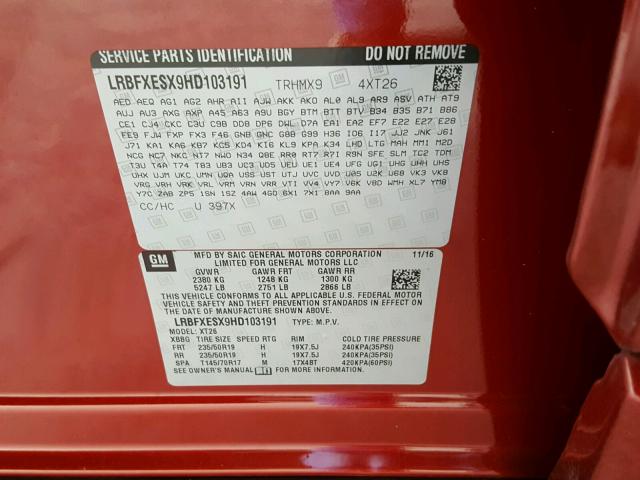 LRBFXESX9HD103191 - 2017 BUICK ENVISION P RED photo 10