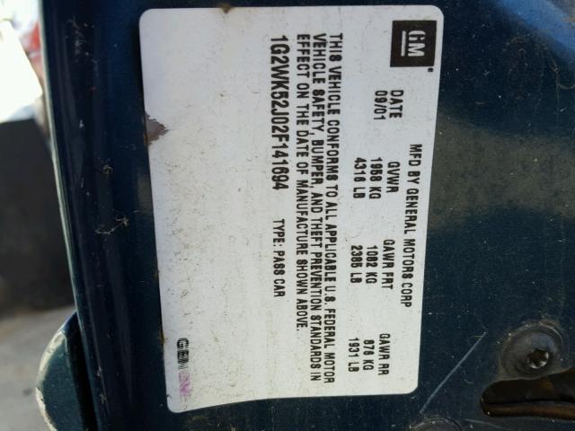 1G2WK52J02F141694 - 2002 PONTIAC GRAND PRIX Yaşıl foto 10