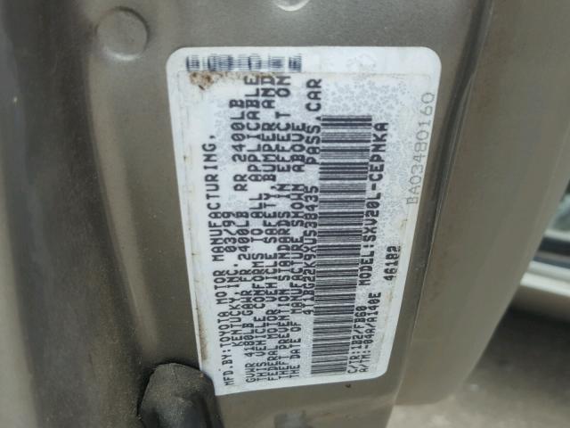 4T1BG22K9XU538435 - 1999 TOYOTA CAMRY CE BEIGE photo 10