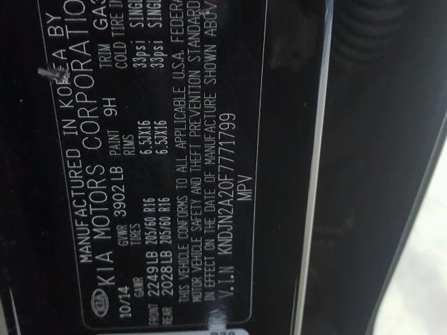 KNDJN2A20F7771799 - 2015 KIA SOUL BLACK photo 10