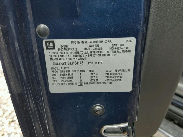 5GZER23707J164142 - 2007 SATURN OUTLOOK XR ლურჯი ფოტო 10