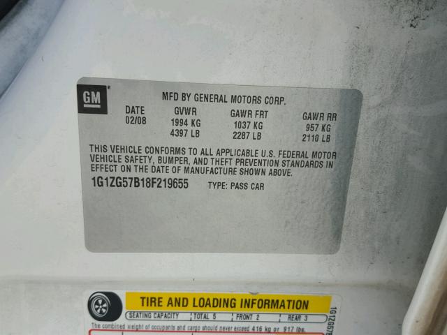 1G1ZG57B18F219655 - 2008 CHEVROLET MALIBU LS WHITE photo 10