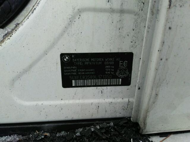 5UXFE83589L171350 - 2009 BMW X5 XDRIVE4 WHITE photo 9