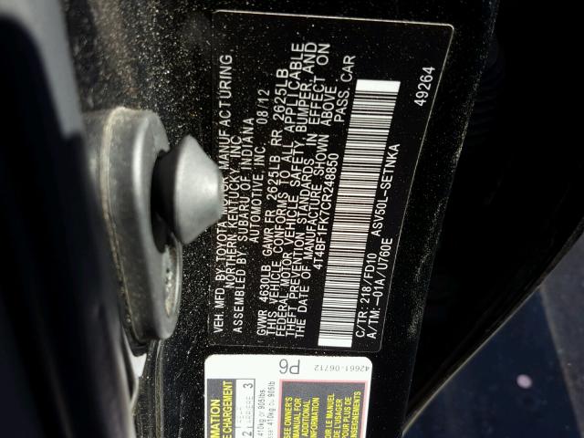 4T4BF1FK7CR248850 - 2012 TOYOTA CAMRY BASE BLACK photo 10