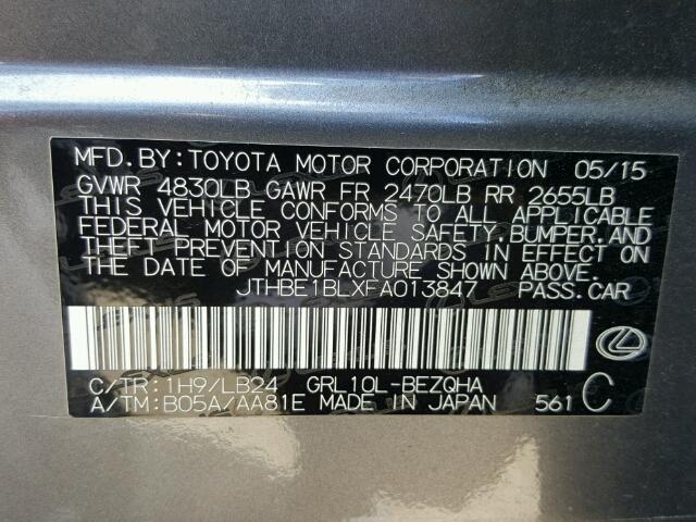 JTHBE1BLXFA013847 - 2015 LEXUS GS 灰色 照片 10